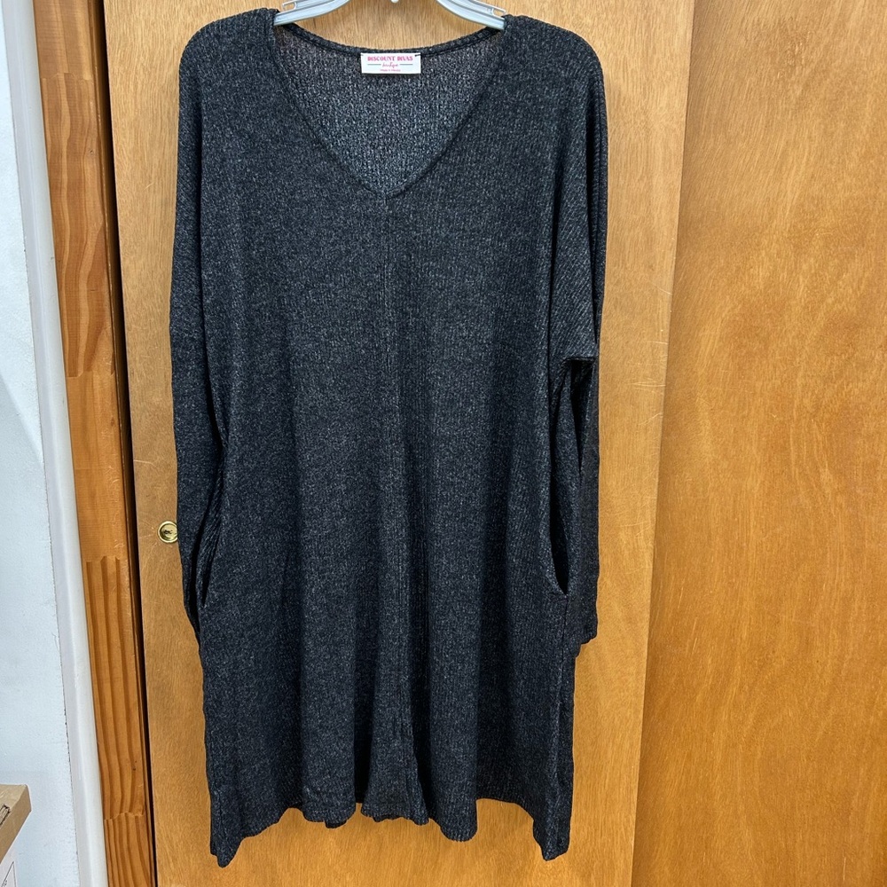 New DD Design Hacci Charcoal V-Neck Long Sleeve Women’s Dress Size XL